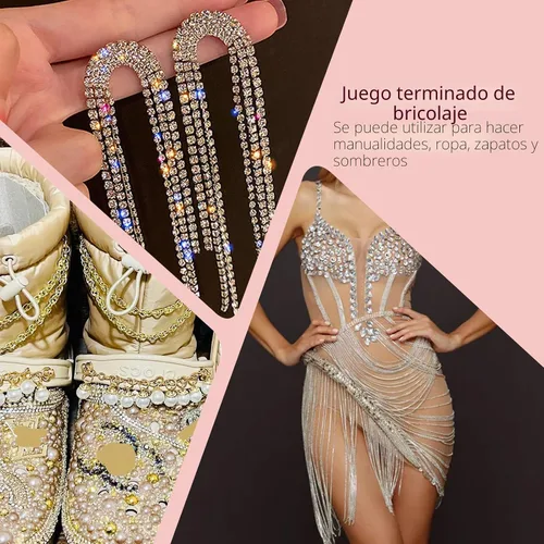 Vista 6 de Cadena de diamantes de imitación de 3 yardas con 3 filas para manualidades, cadena de cierre de diamantes de imitación plateada para hacer joyas