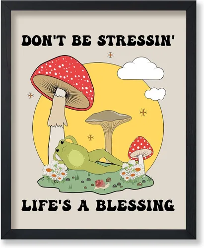 Vista 23 de Poster Master All That Is Meant To Be Poster - Retro Frog on Mushroom Print - Meditation Art - Motivational Design - Preppy Print - Trendy Decor