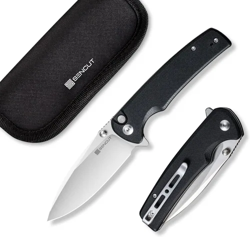 Vista 6 de SENCUT Cuchillo de bolsillo plegable Sachse para EDC, mango de madera Micarta verde, hoja de 9Cr18MoV, cuchillo plegable con clip, bloqueo de botón