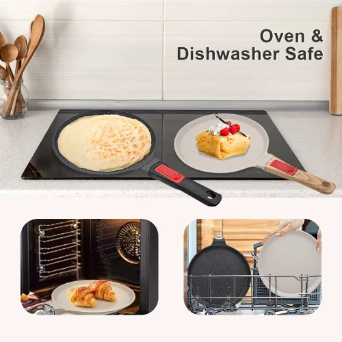Vista 5 de RANX INGST Sartén antiadherente para crepas con mango desmontable, sartén para tortillas Dosa Tawa de aluminio fundido de 10 pulgadas, compatible