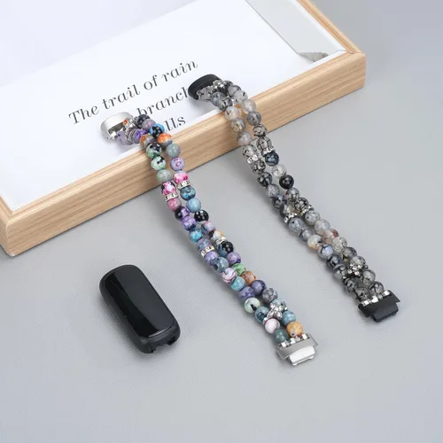 Vista 6 de Pulsera de cuentas compatible con Fitbit Inspire 3 para mujer, cuentas de perlas hechas a mano, banda elástica para reloj Fitbit Inspire 3 Fitness