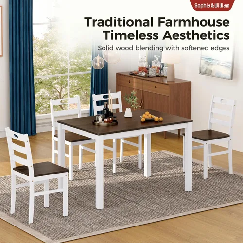 Vista 2 de Sophia & William Juego de mesa de comedor de 5 piezas para 4, juego de mesa y sillas de cocina de madera, mesa de comedor rectangular de 45 pulgadas