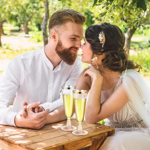 Vista 7 de Gerrii 300 copas de champán de plástico a granel, copas de champán desechables transparentes de 4.5 onzas, vasos de tostado con borde para boda