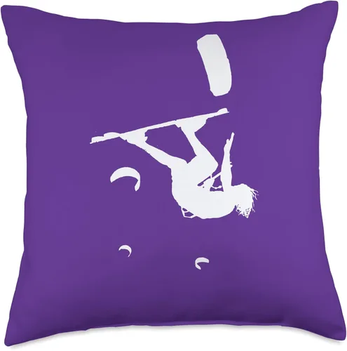 Vista 4 de Kitesurf Gifts and Surf Lover Tees by taiche Kitesurfer Somersaulting White Vector Silhouette Throw Pillow, 16x16, Multicolor