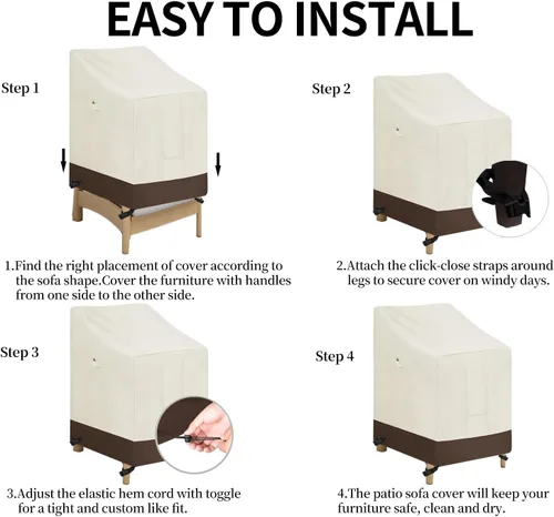 Vista 7 de Easy-Going Funda para Silla Apilable de Exterior Resistente, Funda para Silla de Patio Impermeable, Funda para Muebles de Exterior Resistente al