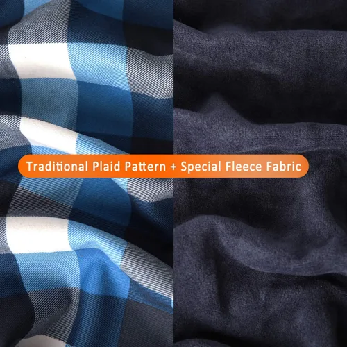 Vista 6 de Camisas de manga larga para hombre, térmicas acolchadas para el trabajo, camisas cálidas con forro acolchado de franela pesado a cuadros