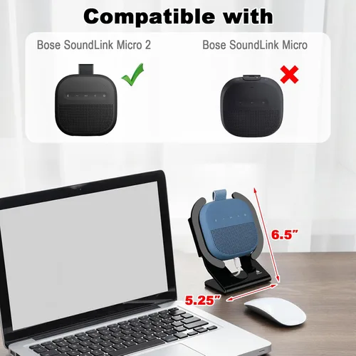 Vista 2 de Soporte de escritorio para altavoz portátil Bose SoundLink Micro 2, soporte de altavoz acrílico, soporte de mesa con soporte base antideslizante