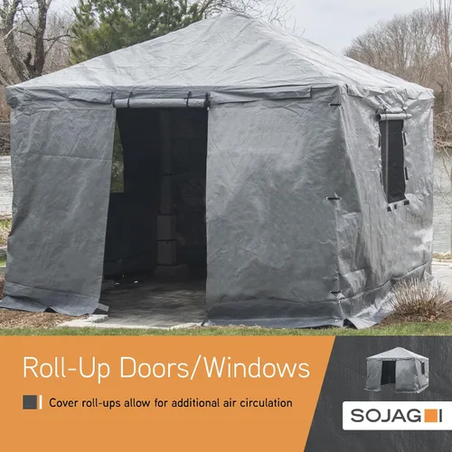 Vista 4 de Sojag Cubierta de invierno para cenadores, accesorio impermeable de 8 x 8 pies con puerta enrollable y paneles ventilados, almacenamiento al aire