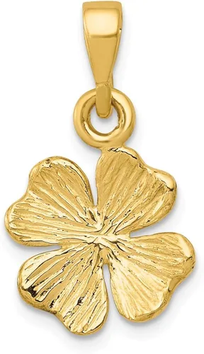 Vista 8 de Collar con dije de trébol de cuatro hojas texturizado de oro amarillo de 14 quilates, buena suerte, cuerno italiano, claddagh, joyería fina