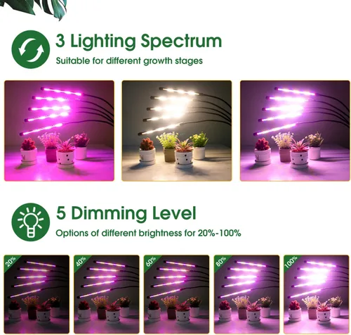 Vista 3 de Wolezek Luces de cultivo para plantas de interior, 100 luces LED de espectro completo para plantas de interior con soporte ajustable, lámpara