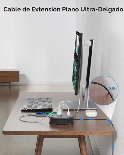 Vista 6 de NTONPOWER - Cable de extensión de enchufe plano, regleta de alimentación de viaje con 2 USB C y 3 tomas 4 puertos USB, cable de extensión plano de 4