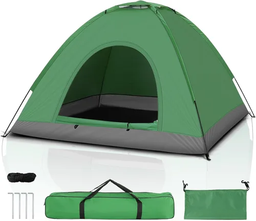 Vista 10 de Outvita Tienda de campaña para 4 personas con lluvia y bolsa de transporte, tienda de campaña impermeable de fácil instalación con ventanas de malla