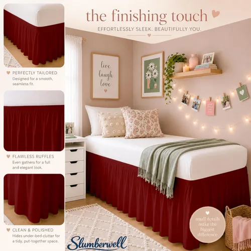 Vista 3 de SlumberWell Falda de cama de microfibra extra larga con volantes para dormitorio de collage, panel de tres lados, fácil ajuste y elegante