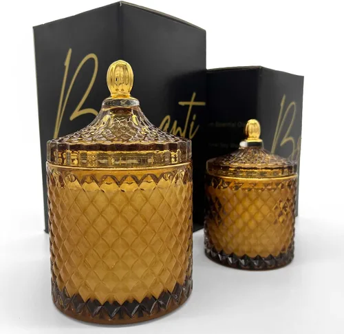 Vista 3 de BRIGANTI Vela perfumada de lujo en tarro de cristal ámbar, docena de rosas, velas de cera de soja de larga duración, fragancias no tóxicas