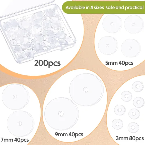 Vista 3 de Hicarer 200 piezas de discos transparentes para perforación de protuberancias de piercing 3/5/7/9 mm, respaldos de aretes de silicona transparente