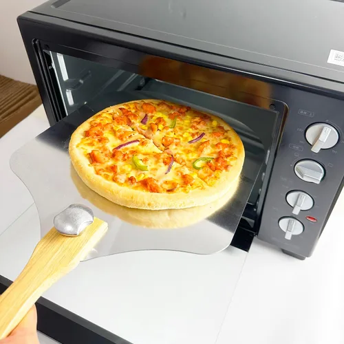 Vista 4 de KLAQQED Pala de pizza de 12 x 14 pulgadas, espátula de pizza con mango de madera plegable, herramientas de aluminio para hacer accesorios