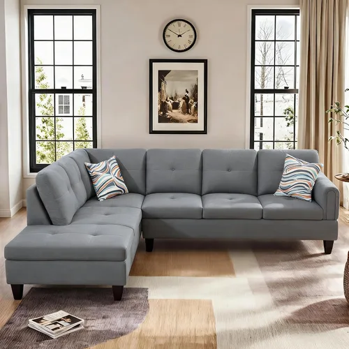 Vista 17 de Sofá seccional en forma de L con chaise, 3 piezas de sofá modular convertible para juegos de muebles de sala de estar y apartamentos pequeños