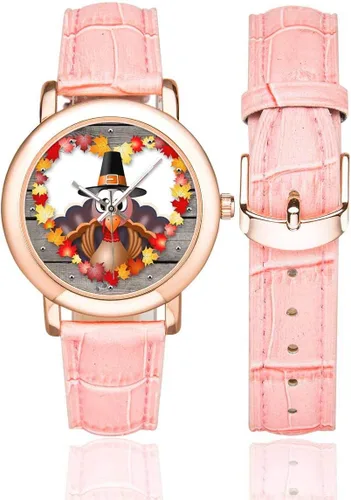 Vista 2 de Reloj de pulsera con correa de cuero rosa para mujer, color rosa