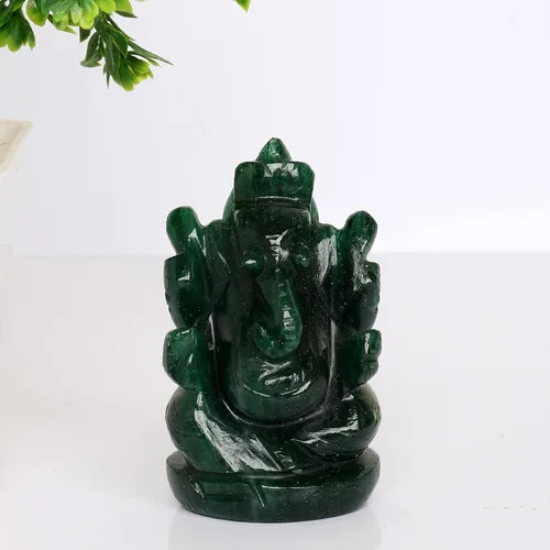 Vista 2 de REAL-GEMS Escultura de ídolo de jade verde Lord Ganesha tallada a mano, decorativa, curativa, Reiki, figuras de piedras preciosas artesanales