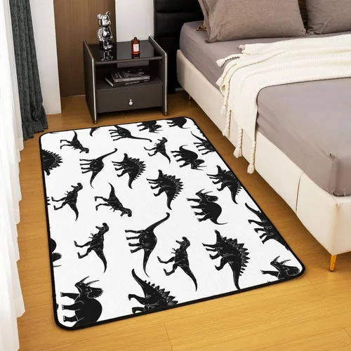 Vista 4 de Alfombras de dinosaurio para sala de estar, dormitorio, alfombra antideslizante de 3 x 5 pies, para niños, mujeres y hombres, blanco y negro