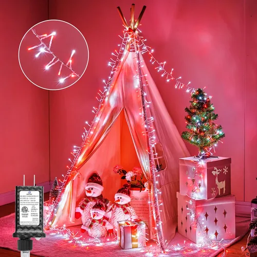 Vista 5 de Minetom Tira de luces de Navidad rosa y blanca, 25 pies, 500 luces LED para exteriores, impermeable, para dormitorio, patio, tapicería, patio