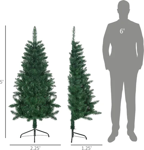 Vista 7 de HOMCOM Árbol de Navidad artificial de 5 pies con 229 ramas, apertura automática, base de acero, color verde