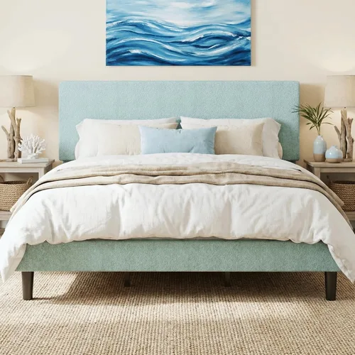 Vista 16 de SHA CERLIN - Base de cama con plataforma de tamaño completo con cabecera ajustable y soporte de listones de madera, base de colchón tapizada