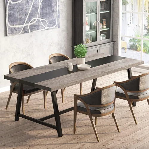 Vista 10 de Tribesigns Mesa de comedor para 8 personas, mesa de cocina rectangular de madera de 70.87 pulgadas con marco de metal resistente, mesa de comedor