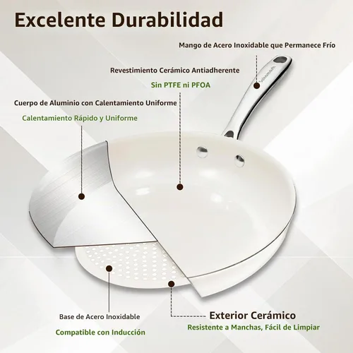 Vista 4 de SAKAMOSH Sartén de cerámica antiadherente de 9.5", sartén no tóxica