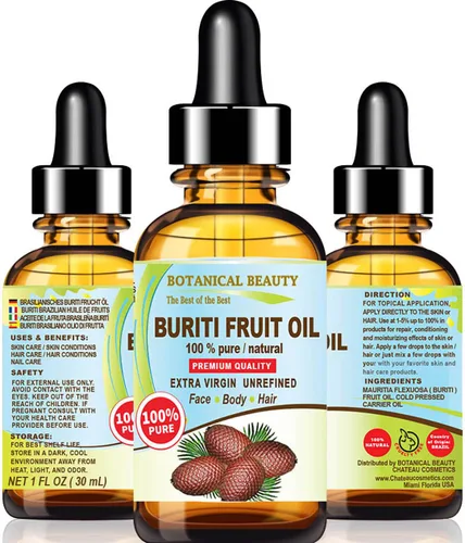 Vista 9 de Botanical Beauty Aceite de fruta brasileño Buriti 100% puro, natural, virgen, sin refinar, aceite portador prensado en frío sin diluir para cara