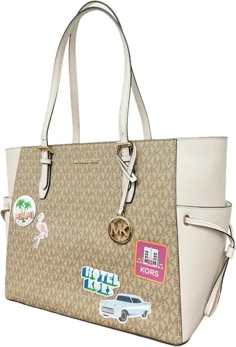 Vista 4 de Michael Kors Gilly Jet Set - Bolso grande con cremallera y cordón, Crema Claro Mk, Cordón
