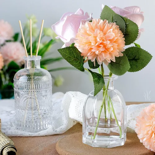 Vista 7 de Botellas de vidrio transparente con tapas, jarrones a granel, juego de 12 mini jarrones de flores para decoración de mesa, botella pequeña