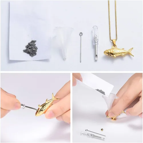 Vista 4 de Imrsanl Joyería de cremación para cenizas, collar de urnas de pescado para hombres y mujeres, joyería conmemorativa, gancho de pescado, cenizas