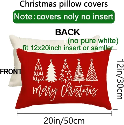 Vista 2 de RABUSOFA Fundas de almohada de Navidad de 12 x 20 pulgadas, almohadas decorativas de árbol de Navidad, fundas de cojín rojas de Navidad para Rojo
