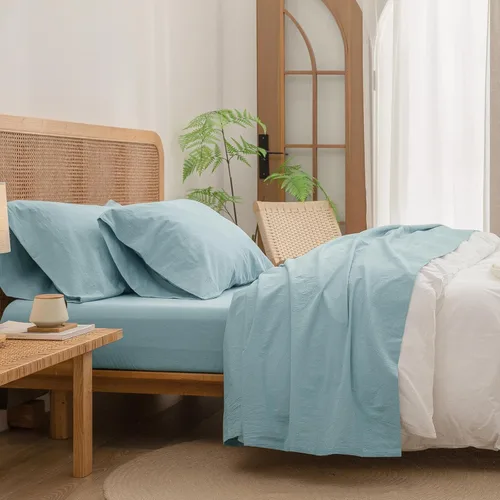 Vista 23 de BESTOUCH Juego de sábanas 100% algodón lavado, tacto de lino, súper suave, cómodo, elegante, ligero, juego de ropa de cama de 3 piezas, color gris
