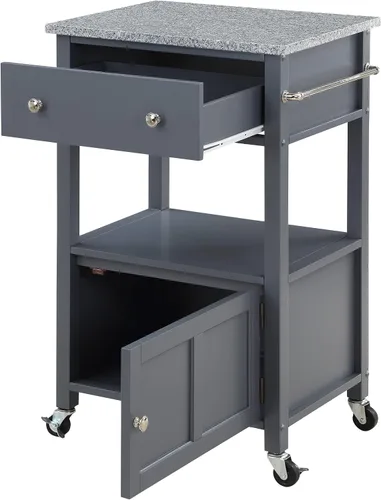 Vista 10 de OSP Home Furnishings Fairfax Farmhouse - Carrito de cocina con parte superior de granito, armario de almacenamiento rodante con toallero, estante