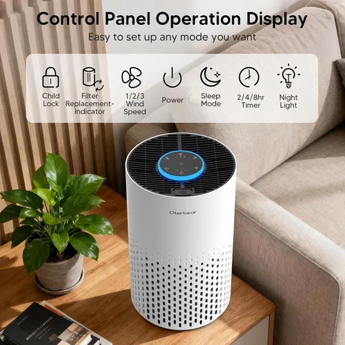 Vista 8 de Purificadores de aire para dormitorio del hogar de hasta 1250 pies cuadrados - Purificador de aire HEPA H14 con aroma y modo de sueño, purificador