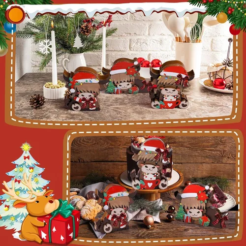 Vista 7 de GlikCeil 3 piezas de decoración de mesa de madera de vaca de las tierras altas de Navidad, centro de mesa, bandeja escalonada de vaca de las tierras