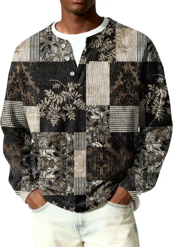 Vista 13 de Camisetas tipo polo de manga larga para hombre, con botones, a rayas, divertidas, de punto, con bolsillo