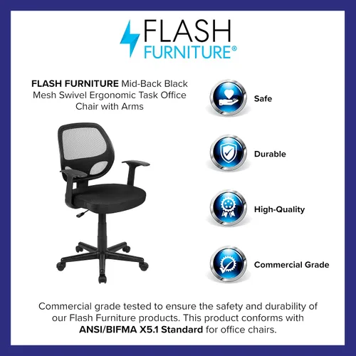 Vista 12 de Flash Furniture Flash Fundamentals Silla de oficina ergonómica giratoria de malla negra con brazos
