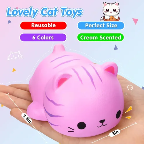 Vista 2 de Pelotas de Estrés de Gato Squishies para Adultos y Niños: 6 piezas de Juguetes Sensoriales Jumbo Animal Squishies de Levantamiento Lento