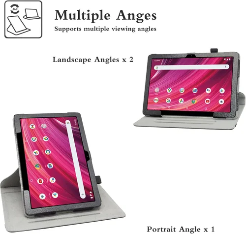 Vista 3 de BIGE Funda giratoria para BLU M10L Plus, soporte giratorio de 360 grados con cubierta de patrón lindo para tableta de 10.1", color negro