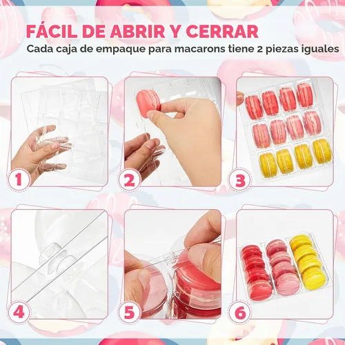 Vista 3 de Sherr 12 cajas de macarrones de plástico transparente para macarrones, bandejas de almacenamiento de macarrones, bandejas para galletas, bodas