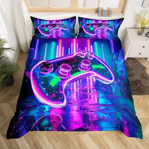 Vista 46 de Erosebridal - Ropa de cama para adolescentes y niños, estampado de control de videojuegos, funda de edredón tamaño individual, 2 piezas con 1 funda