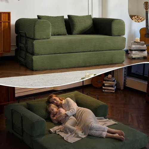 Vista 14 de Sofá cama convertible de 79 pulgadas, sofá futón sin hueso para sala de Marrón