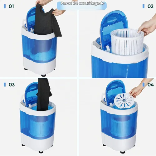 Vista 3 de Mini Lavadora Portátil, Pequeña Lavadora Compacta de 4.4 libras de Capacidad con Cesta de Ciclo de Centrifugado y Manguera de Drenaje Lavadora