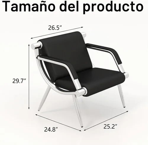 Vista 2 de kinbor - Silla de espera con reposabrazos, asiento de invitados de piel sintética, color negro