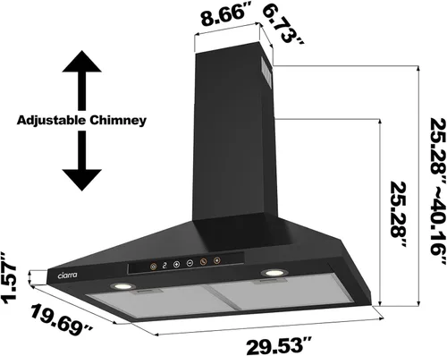 Vista 7 de CIARRA Campana extractora inteligente de 30 pulgadas con control de voz, compatible con Alexa/Google Home/Smart Life Assistant, campana extractora