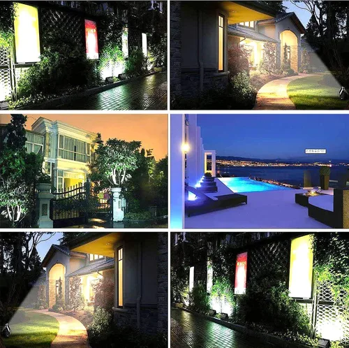 Vista 4 de Foco de paisaje LED RGB de 20 W, 16 cambios de color y flash de 4 modos, regulable, enchufe de cable de 5 pies, luz de inundación de seguridad