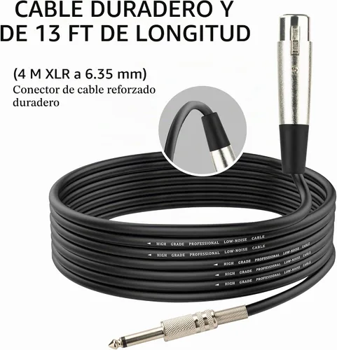 Vista 4 de Marengo Micrófono vocal dinámico para altavoz de karaoke, micrófono de mano con cable con interruptor de encendido y apagado y cable desmontable